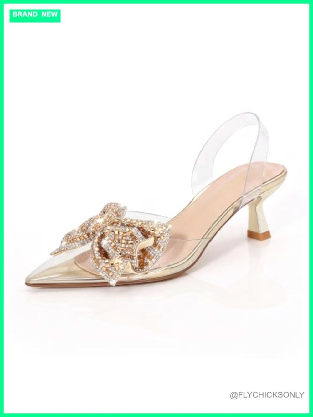 Kitten Heels Crystal Bow Clear Slingback Pointed Toe Pumps